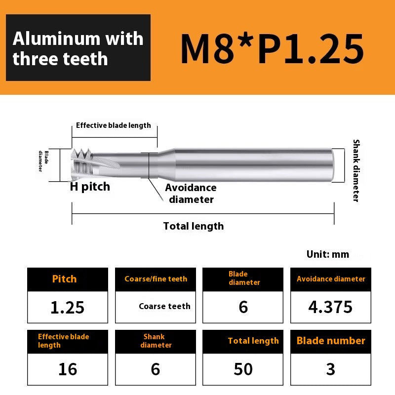 2135-65° aluminum with colorful thread milling cutter lengthened single tooth three-tooth full thread machining center tungsten carbide milling cutter M3M4M5 Shandong Denso Pricision Tools Co.,Ltd.